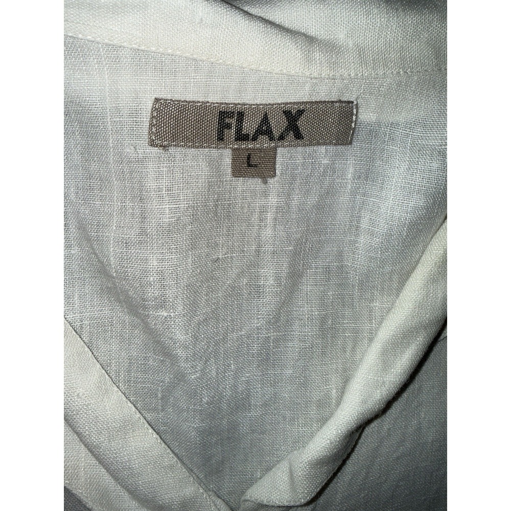 FLAX 100% Linen White Short Sleeve Button Down Shirt Blouse Lagenlook - Large - Picture 4 of 7